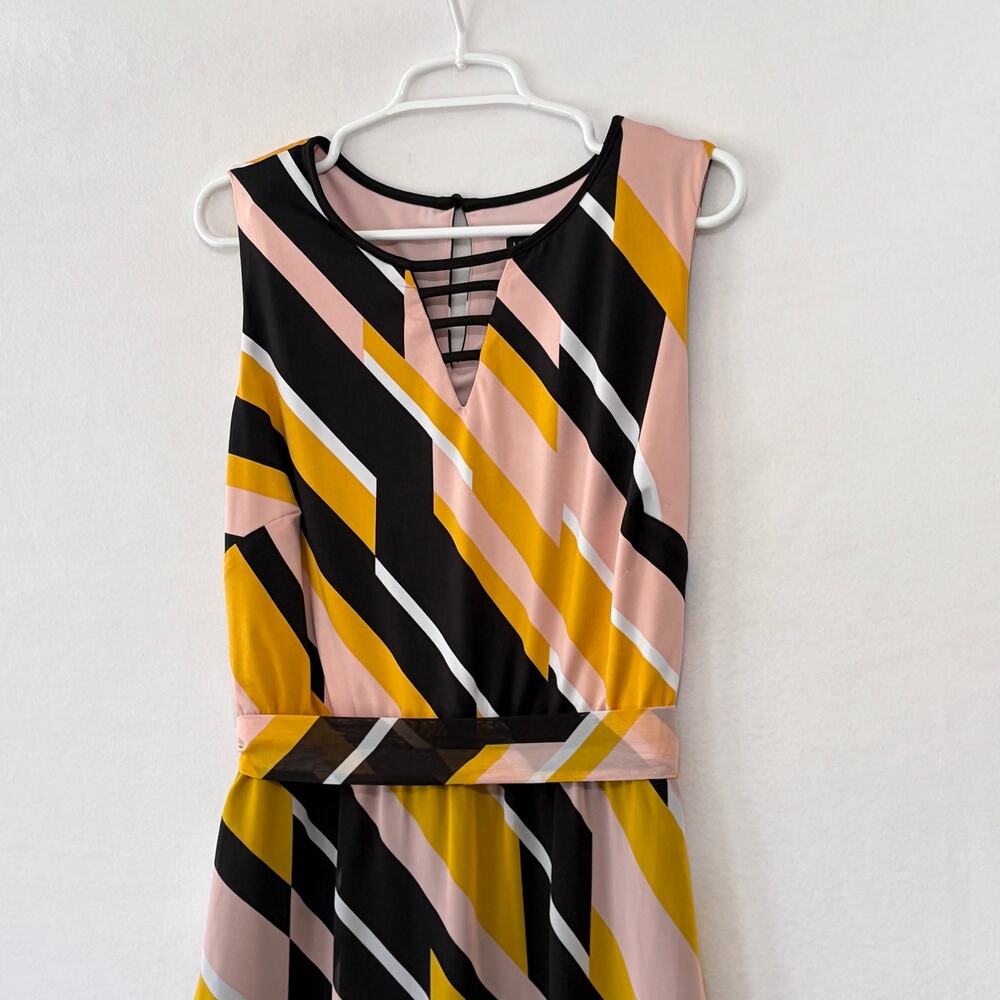 Lane Bryant Maxi Dress Womens Plus 18 Yellow Black Striped Chiffon Sleeveless - Picture 5 of 14